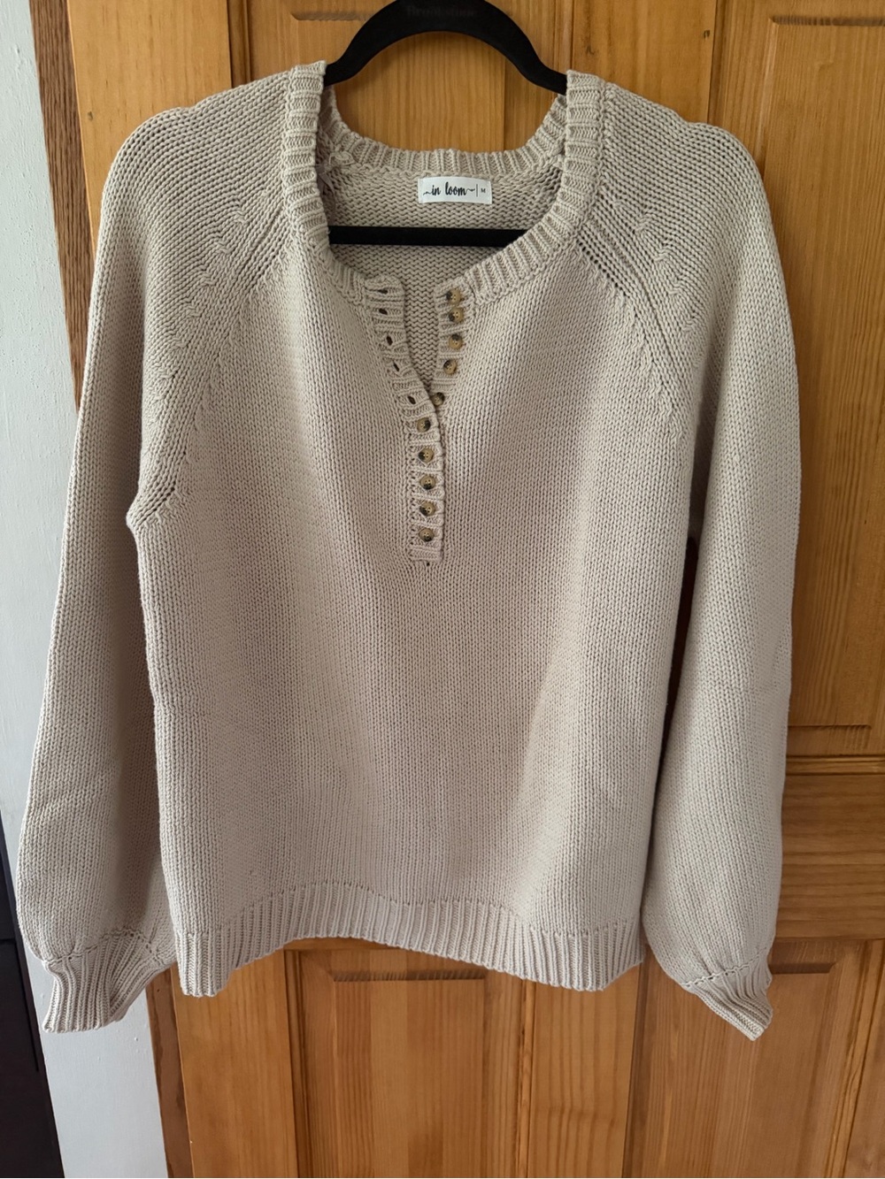 In Bloom Cream Henley Crewneck Sweater